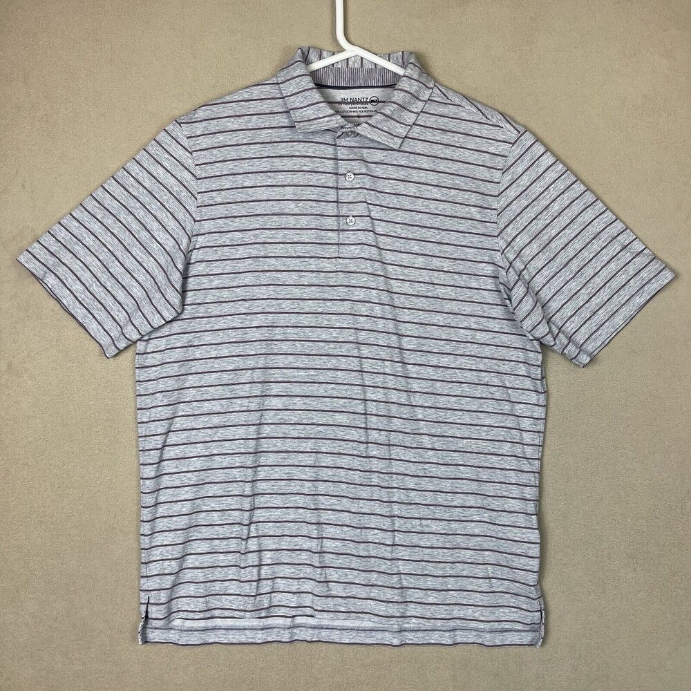 Jim Mantz x‎ Vineyard Vines Polo Shirt Mens Large Gray Striped Golf Preppy Adult